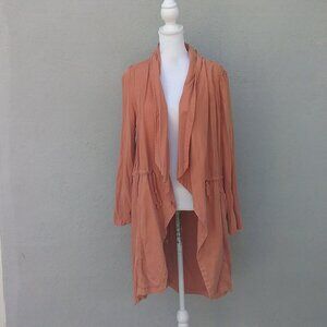Max Jeans Jacket Women's Size Med Desert Color Open Front tie waist Tencel Fall
